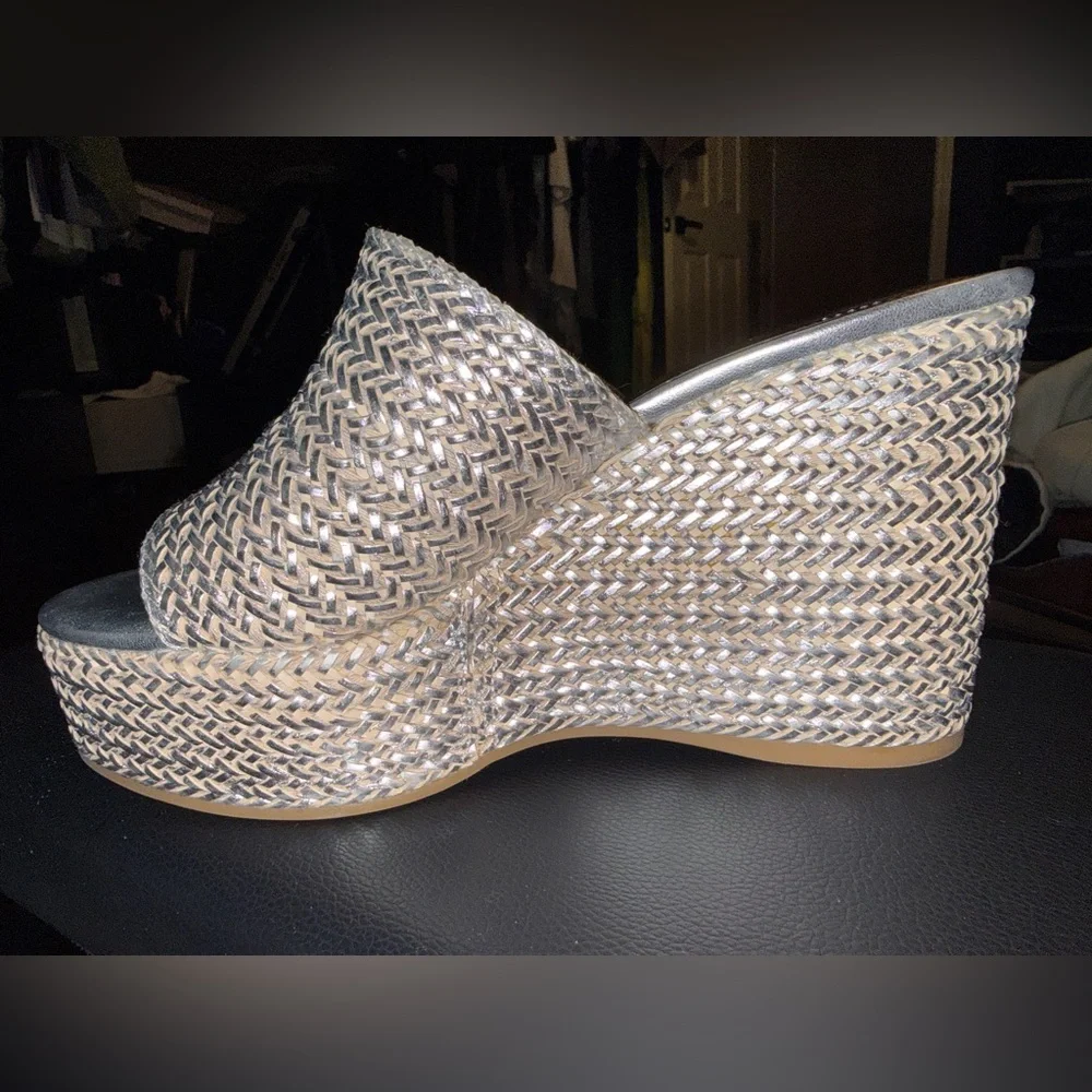Guess Silver and Tan Woven Wedges - Picture 3 of 3